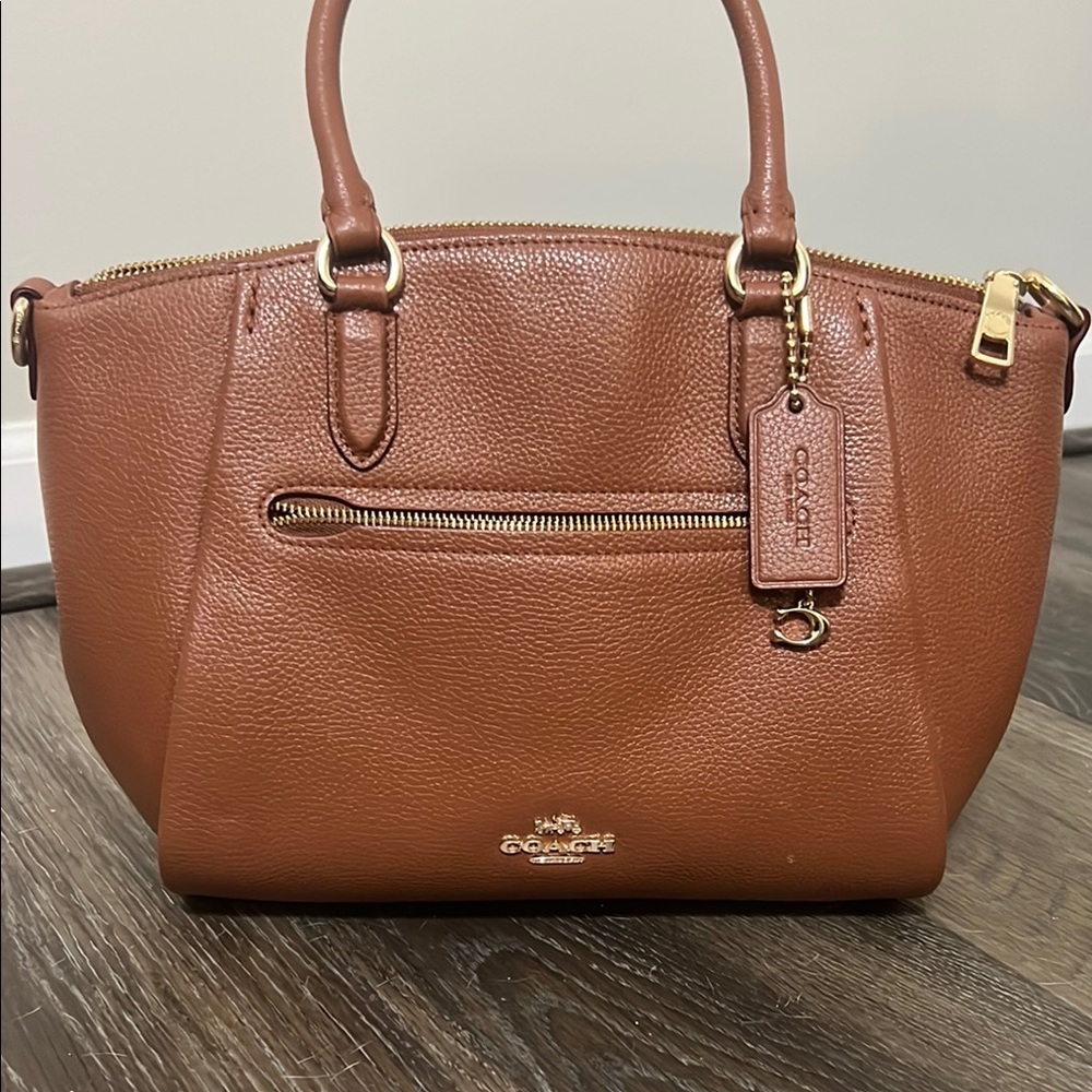 Coach Brown Satchel Pebbled Leather Gold Accents